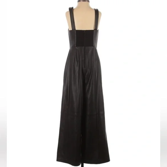 Alice + Olivia Avelina Black Vegan Leather Wide Leg Jumpsuit Size 2 - Picture 8 of 8